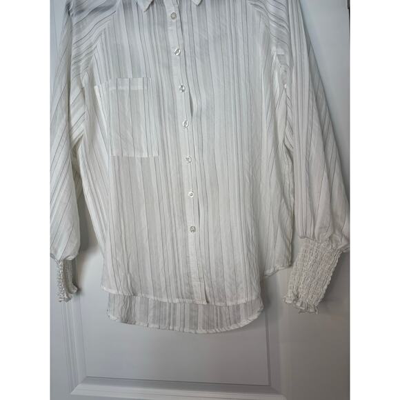 Blu Pepper Striped Button Down Blouse White Sheer Long Sleeve Top Size Medium - Picture 4 of 6